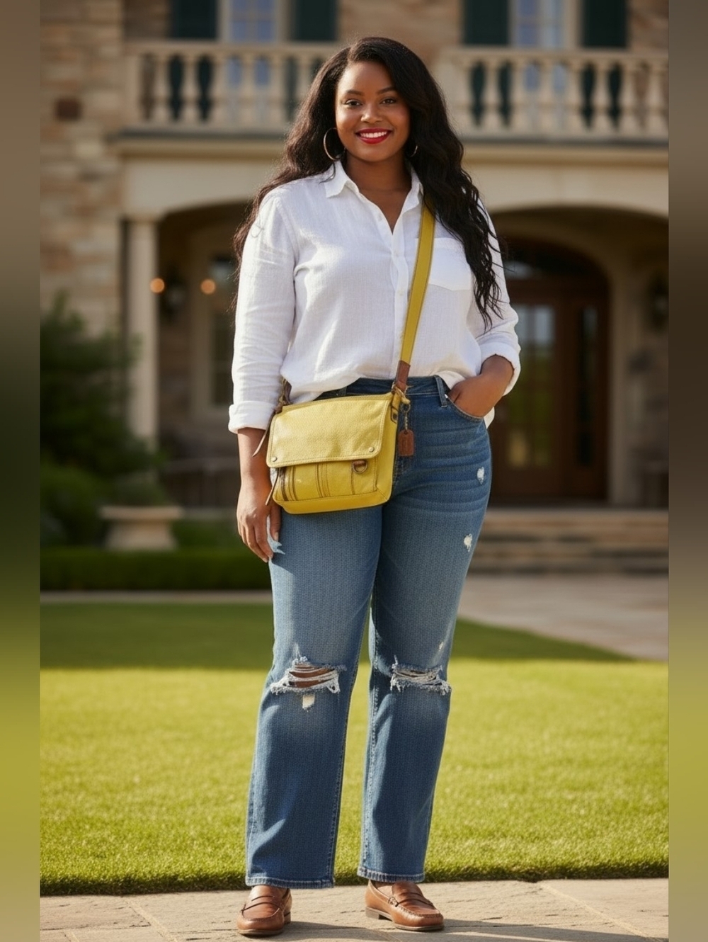 Fossil Yellow Leather Fold-Over Crossbody Messenger Bag Flap Tassel Organizer"